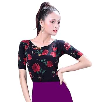 新品　未使用　社交ダンスドレス　レッスンウェア 赤花柄　薔薇 3541ea2c-s.jpg