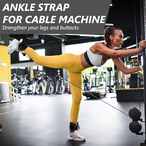 Flintronic Ankle Straps for Cable Machine, Gym Cuffs with Double Stainless Steel D-Ring, Gym Ankle Cuff with Adjustable Neoprene, Muscle Shaping for Men and Women
