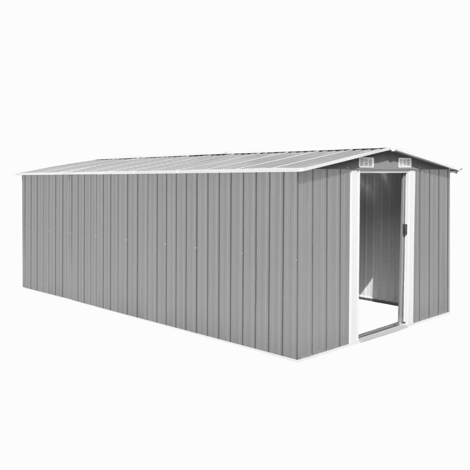 Garden Shed with Sliding Doors and Vents Galvanized Steel Outdoor Tood Shed Metal Pool Supplies Organizer Gray for Patio, Backyard, Lawn 101.2 x 192.5 x 71.3 Inches (W x D x H)