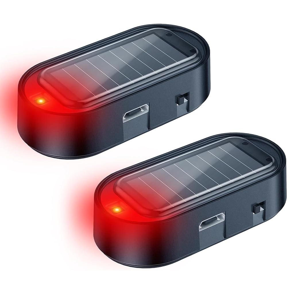 STHIRA® 2 Pack Solar Power Simulated Dummy Alarm Security Lights, Self-Adhesive Fake Alarm LED, Auto Charging, with Micro USB Charging Port, Self-Adhesive Peel-and-Stick Dummy Car Alarm Light-image-5