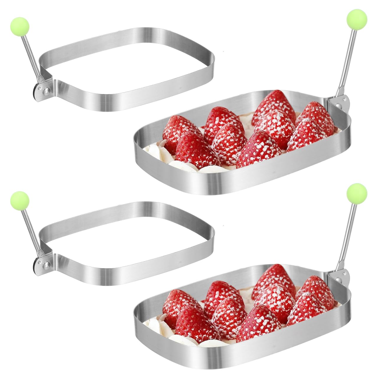 Cabilock 4pcs Egg Rings Pancake Rings Rectangular Stainless Steel Fried Egg Rings Muffin Omelette Rings Griddle Pancake Molds Shapers with Handle for Breakfast Sandwich