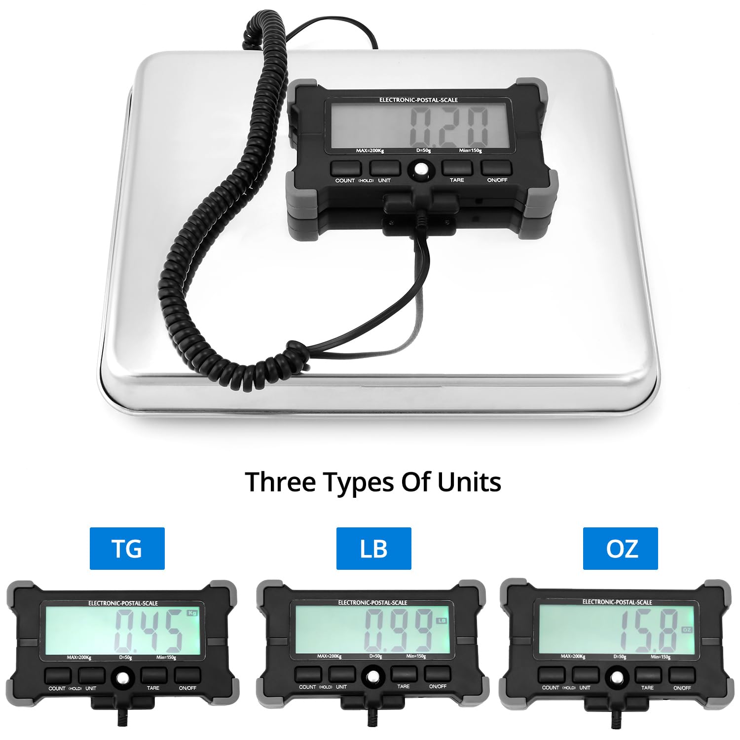 QWORK® Balanza Digital, Balanza de Equipaje 440 lb/200 kg con Función de Tara, Balanza de Plataforma con Pantalla LCD Separada, para Correo, Almacén, Mascotas