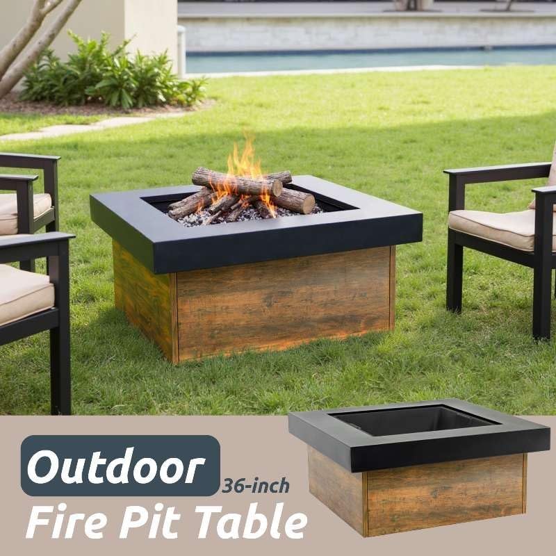 36-Inch Steel Fire Pit Table - Wood-Burning Outdoor Heater with Geometric Design, Portable Patio Centerpiece for 4-8 People