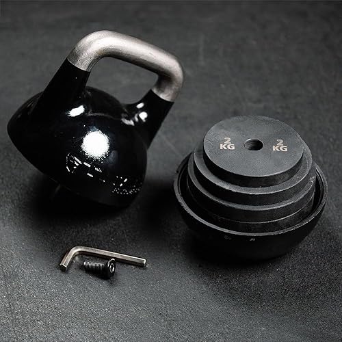 Miniatura 5 de Titan Fitness Pesa rusa ajustable de competición, 26.5-70.5 lbs, mango ergonómico de agarre suave, base plana para ejercicios de piso, pesas rusas