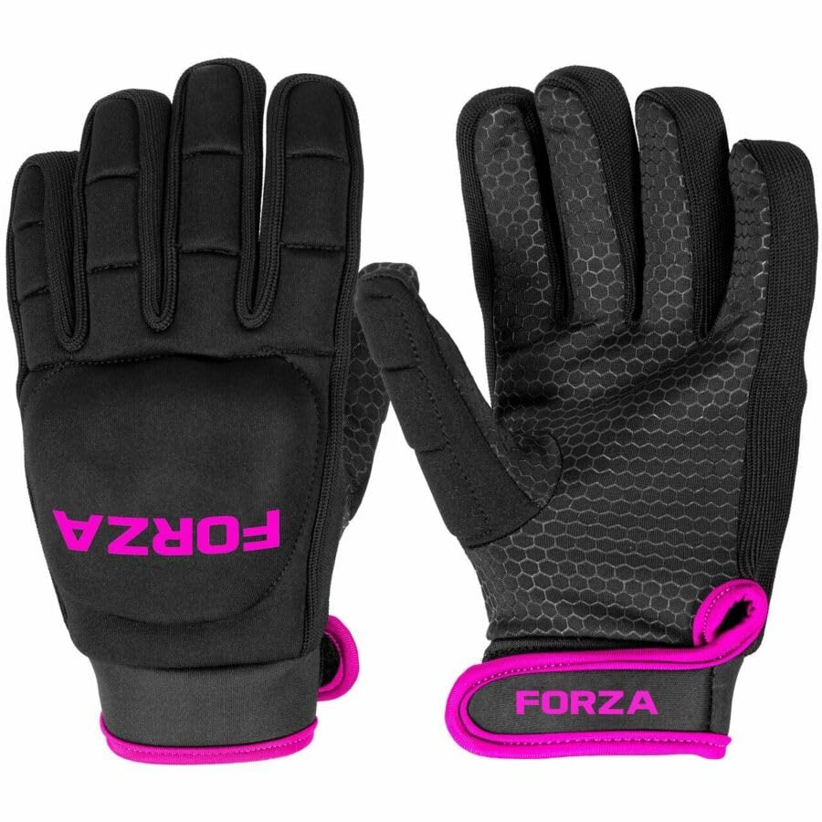 FORZA PU Hockey Gloves | Left Handed Field Hockey Gloves | Multiple Sizes (XS, Full Finger Glove - Pink)