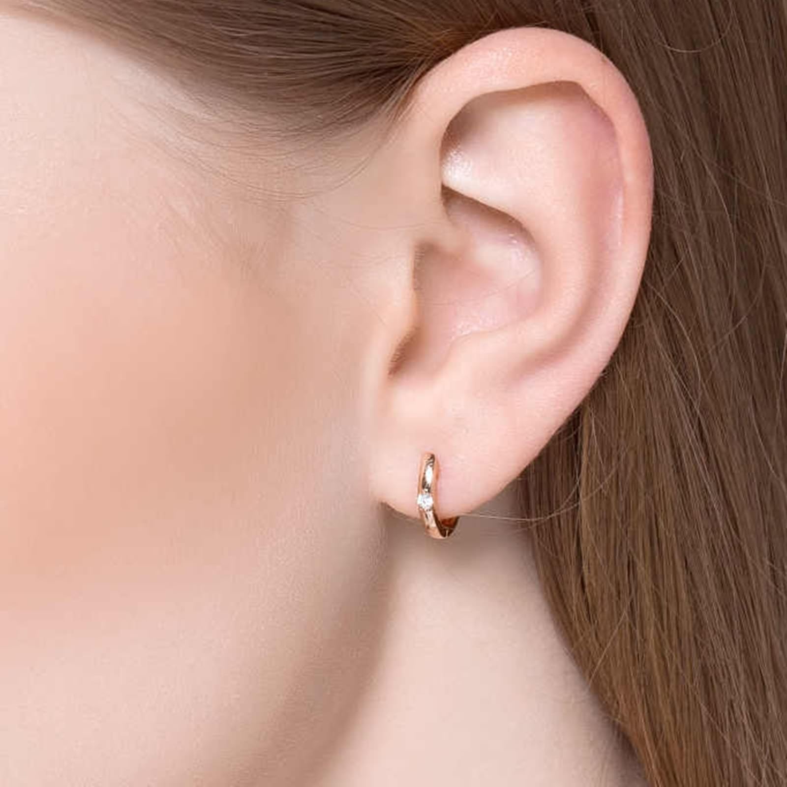 Creole Hoop 9K/14K/18K czerwone złoto, prawdziwa biżuteria, białe laboratorium stworzone diamenty klasyczne damskie kolczyki ze szlifem okrągłym, kolczyki sztyfty, bezniklowe złoto 750/585/375