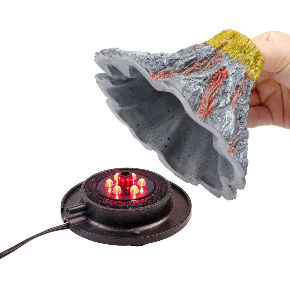 NANANA Vulcano Acquario Resina Aquarium Ornament Kit, Decorazioni a Gorgogliatore d'Aria per Acquario, Ossigenatore per Acquario, Luce LED per Acquario[15X15x9.5CM]