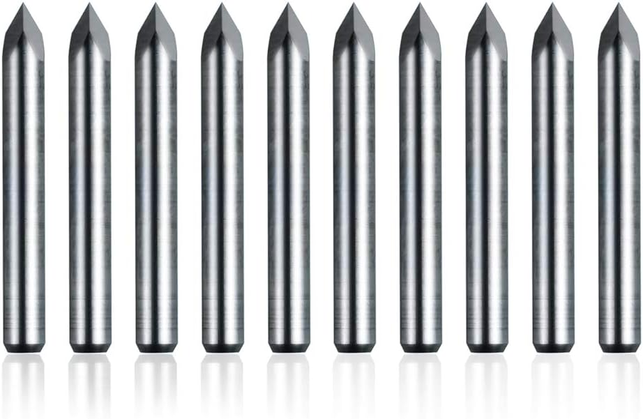 10pcs CNC Router V Bits 60 Degrees 0.1mm Tip, 1/8" Shank 3 Edge Pyramid Engraving End Mill for 3D Milling Cutter PCB Wood PVC Carbon Fiber