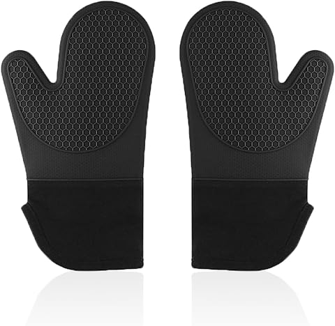 1 par de guantes de horno de silicona, guantes de horno resistentes al calor, guantes dobles negros para horno, guantes para horno microondas, guantes de cocina