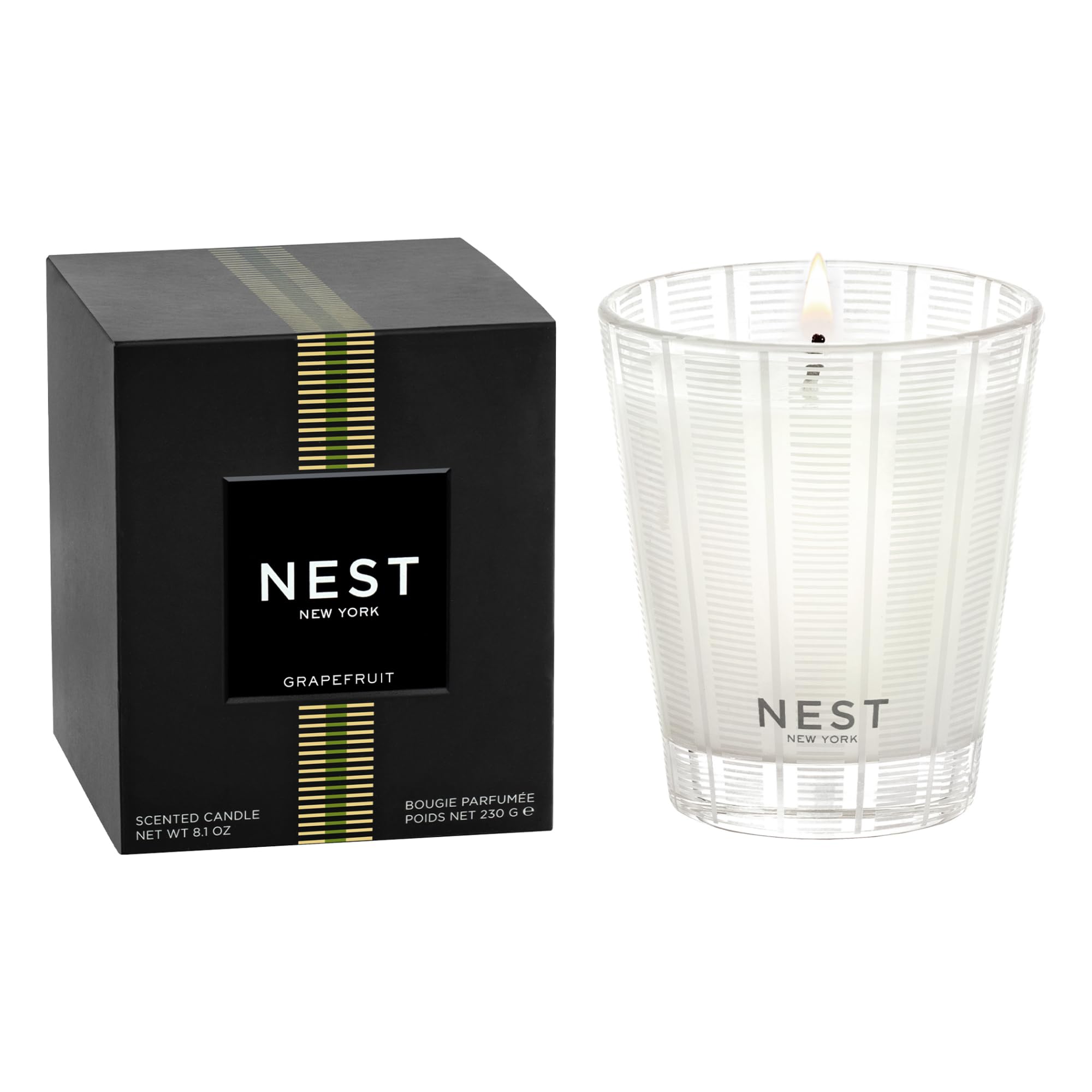 NEST New York Scented Classic Candle, Grapefruit - 8.1 oz - Up to 60-Hour Burn Time - Reusable Glass Vessel
