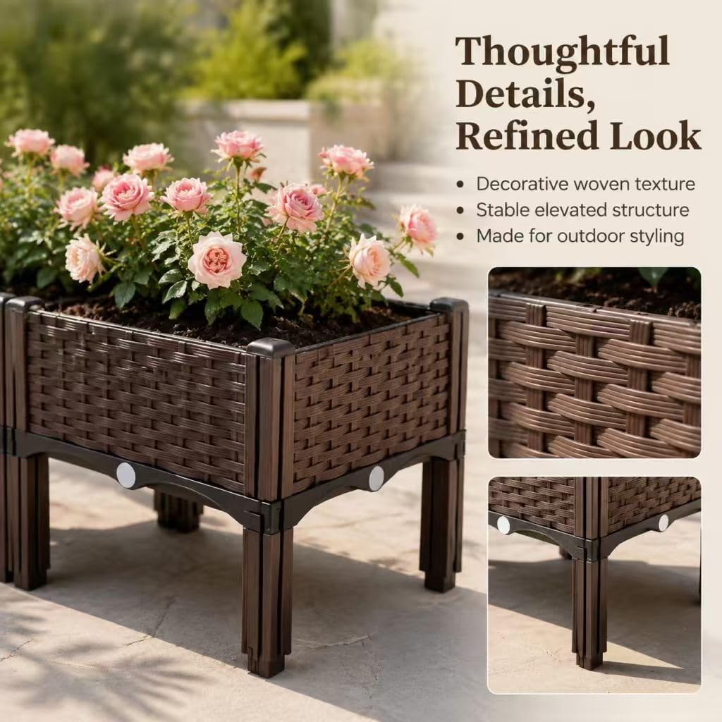 47 Inch Wicker Elevated Garden Planter with Legs - Rectangular Raised Bed with Self-Watering Design for Outdoor Vegetables, Flowers & Herbs, Large Gardening Box for Patio, Backyard & Balcony image 3