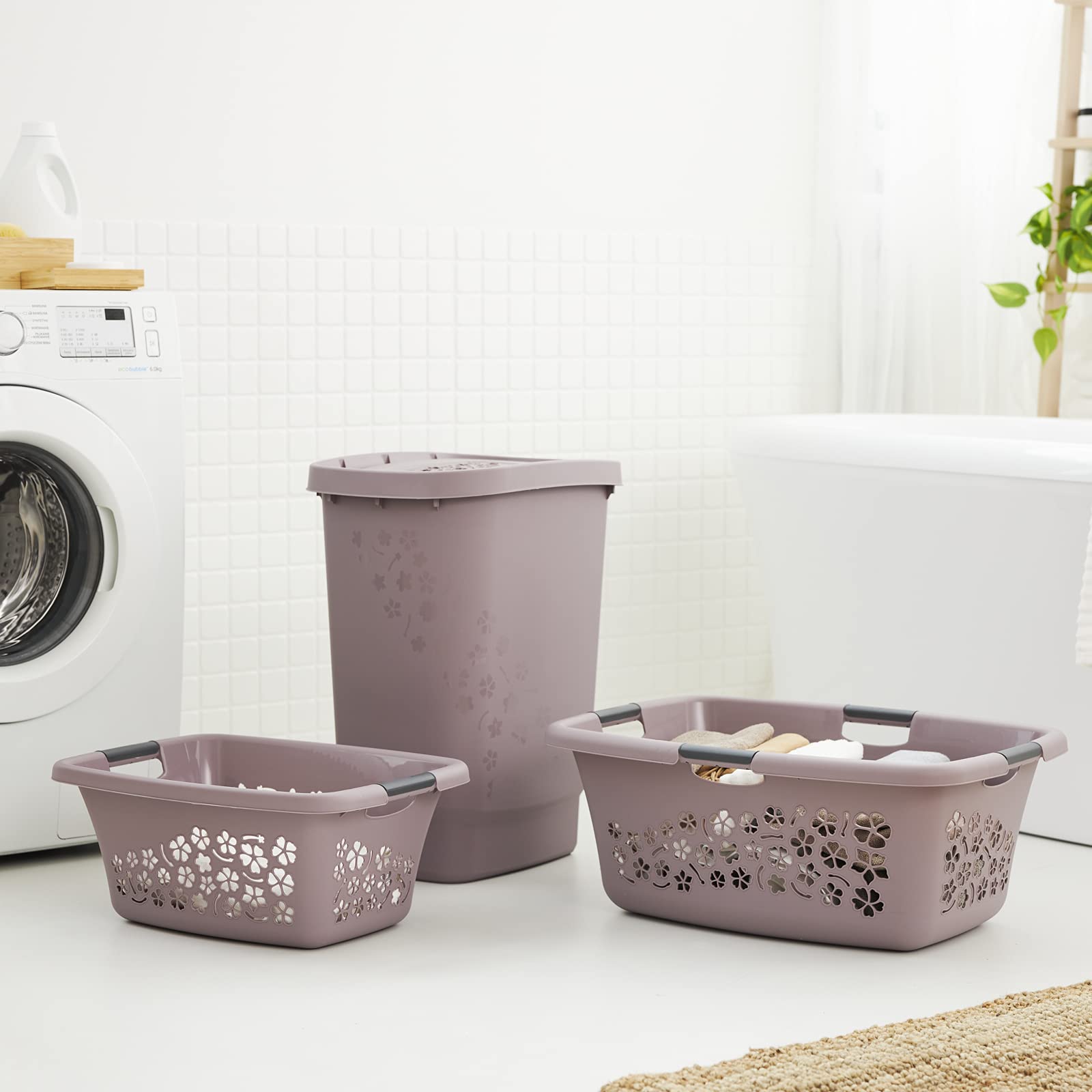 Rotho Brisen - Ensemble De 4 Paniers à Linge 40L Flexibles, Plastique PP Sans BPA, Blanc - Ultra Pratiques Et Aérés
