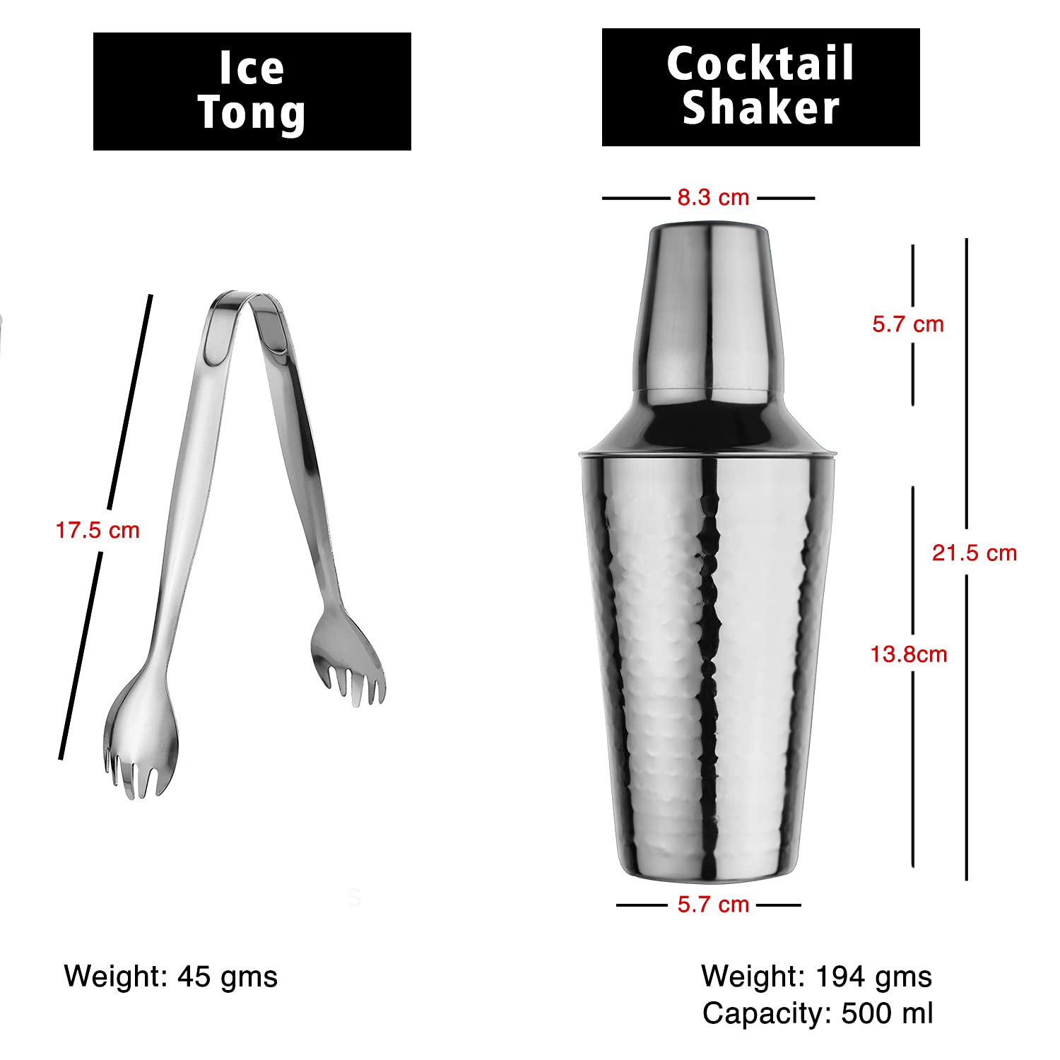 Steren Impex | Stainless Steel 4 Piece Full Hammered Bar Set for Drink/Gift, Double Wall - Ice Bucket with Tong, Peg Measurer & Cocktail Shaker 1
