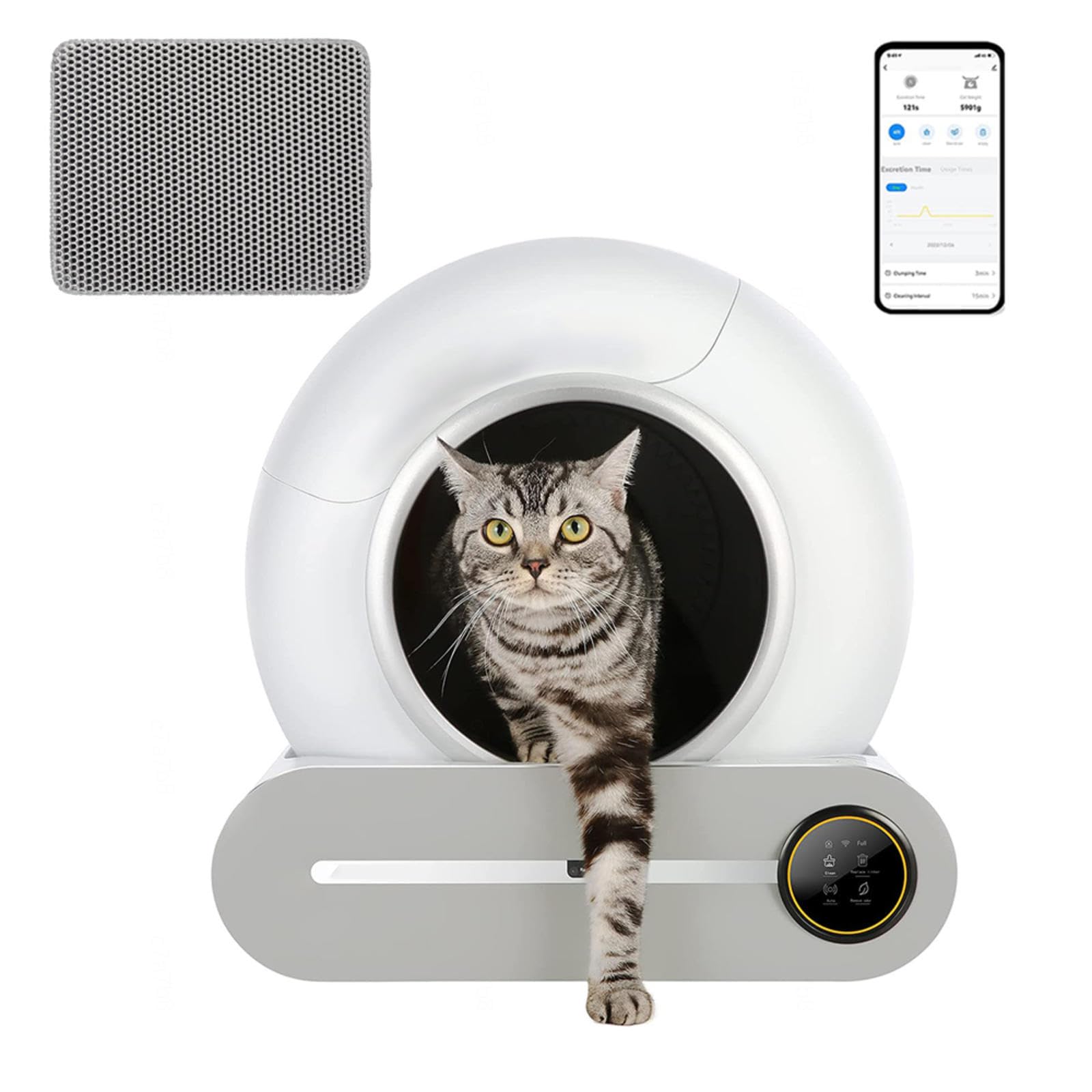 Arenero Autolimpiable para Gatos 65 L + 9 L De Gran Capacidad | Control De App | Desodorante Iónico | Areneros Cerrados para Gatos | Arenero Inteligente para Varios Gatos