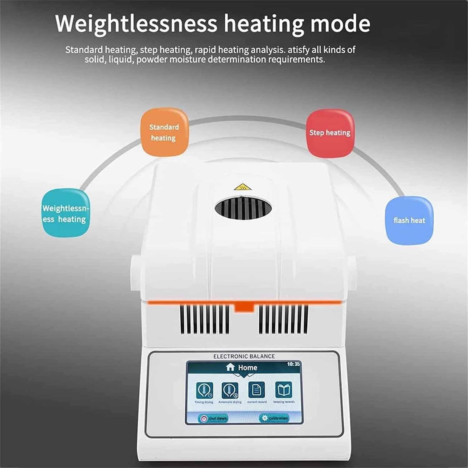 Analizador de humedad de laboratorio con pantalla táctil digital, medidor de humedad halógeno de 50 g/100 g, control de temperatura de 60 a 160 °C, for polvo, té, carne y alimentos.(50g/0.005g)