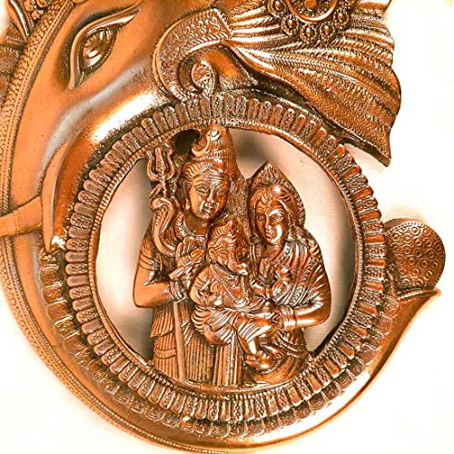 Image of Apka Mart The Online Shop Ganesha Wall Hanging|Ganesh With Shiv Parvati Wall Hanging Religious Wall Decor For Home Entrance (Metal-Alloy|Color-Copper Shade|Size-16 Inch)