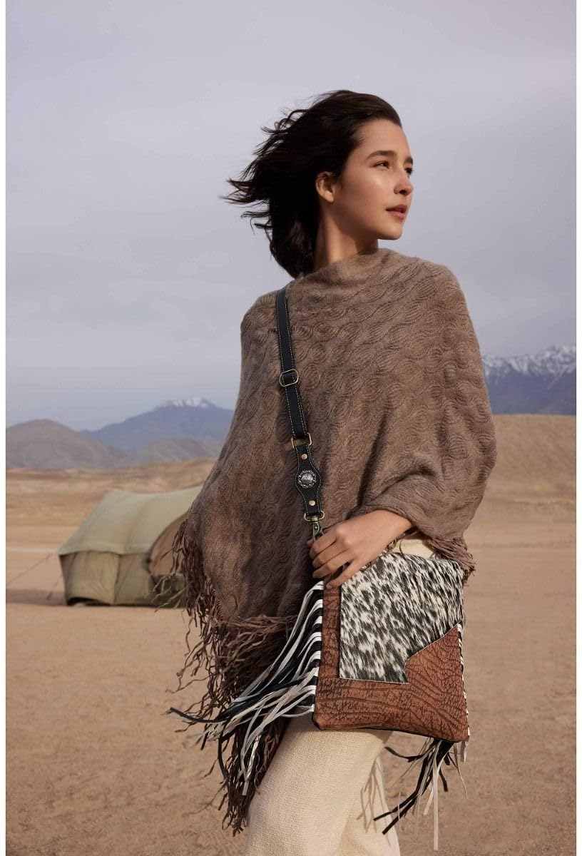 Myra Bag Western Leather Crossbody Bag for Women, Hairon Upcycled Flap Boho Bag with Tassel - Stratford Trail Fringed