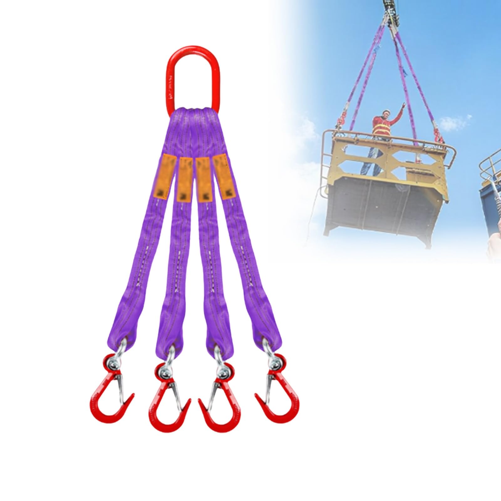 Eslinga De Elevación De 4 Ramales, Eslinga De Cincha De Poliéster con Ganchos, Capacidad De 4409 LB, Cadena De Elevación De Motores De Acero Aleado G80, Eslingas De Cinta(3m)