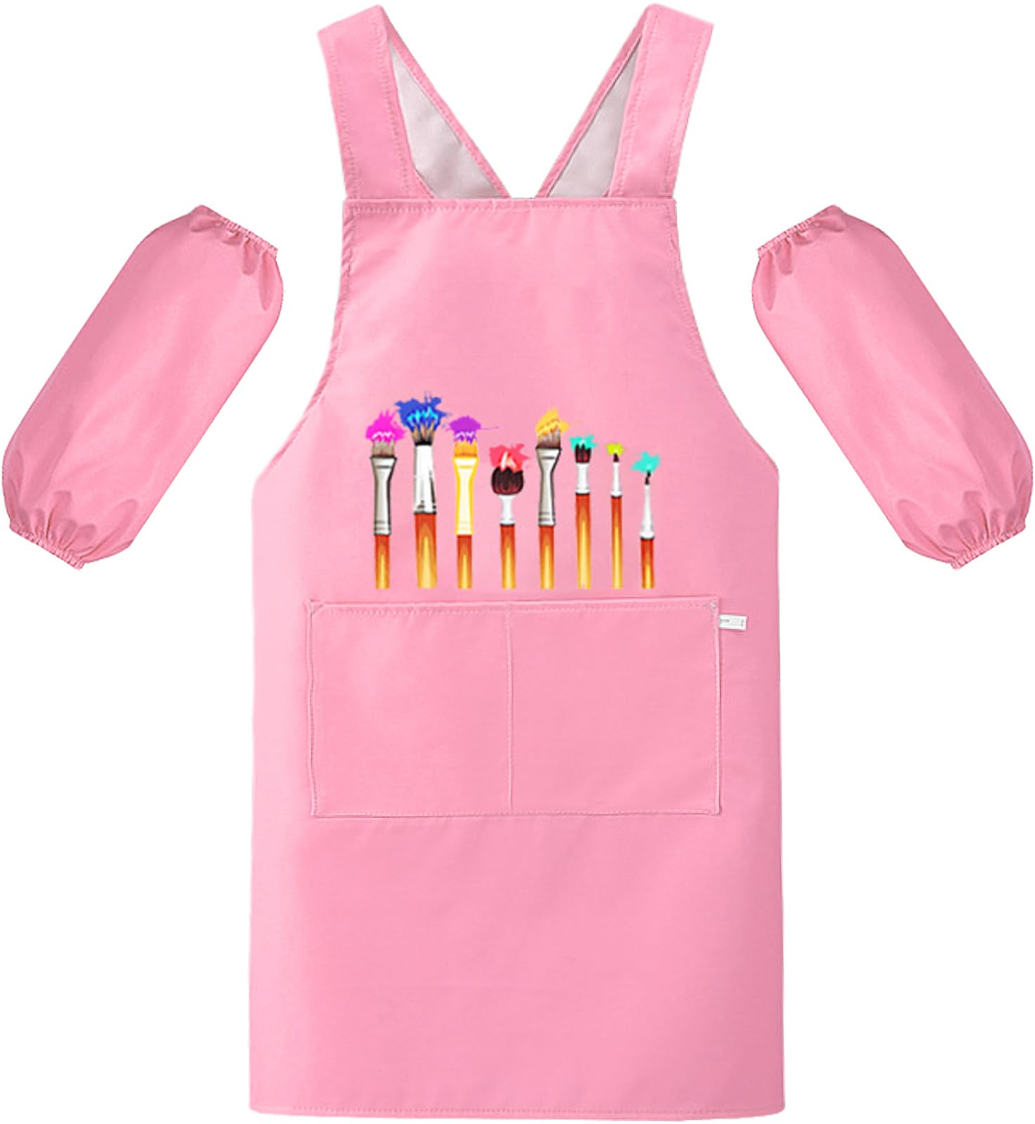 MESU Kids Art Smock Aprons Child Chef Apron for Art Painting Cooking Pink M, M : Fit Height 90-120cm