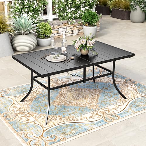 Image of HERA'S HOUSE Patio Table for 6, 59 inch Metal Dining Table w /Umbrella Hole