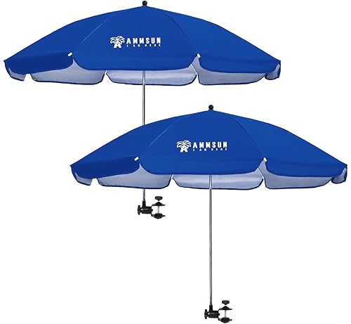 AMMSUN Paraguas para silla con abrazadera de 43 pulgadas, UPF 50+, con abrazadera portátil, silla de patio, silla de playa, cochecito, silla