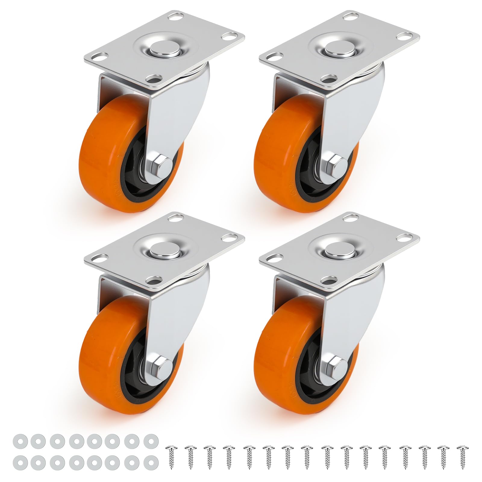 Nfbcxutkw 4 Swivel Casters 3 Inch Heavy Duty Casters Set Of 4, 4 Swivel, Orange Pu