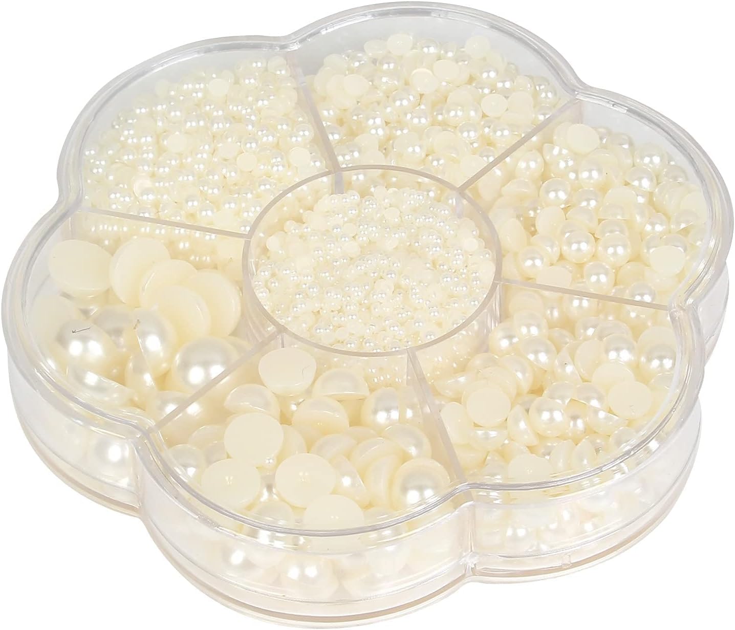3845Pcs 1 Box Half Pearl Flatback Beads DIY Round Plastic Half Flat Back Pearls Loose Bead for Crafts Nail Cup Shoes(Beige)