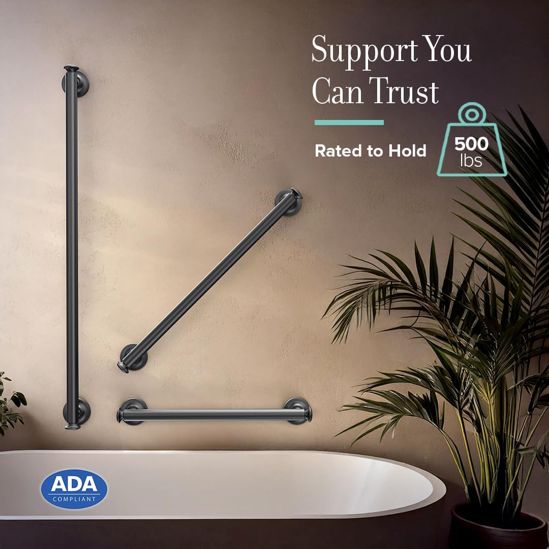 Gatco 642MX Tavern 24" L Grab Bar, Matte Black/ADA Compliant Stainless Steel Safety Grab Bar for Bathroom