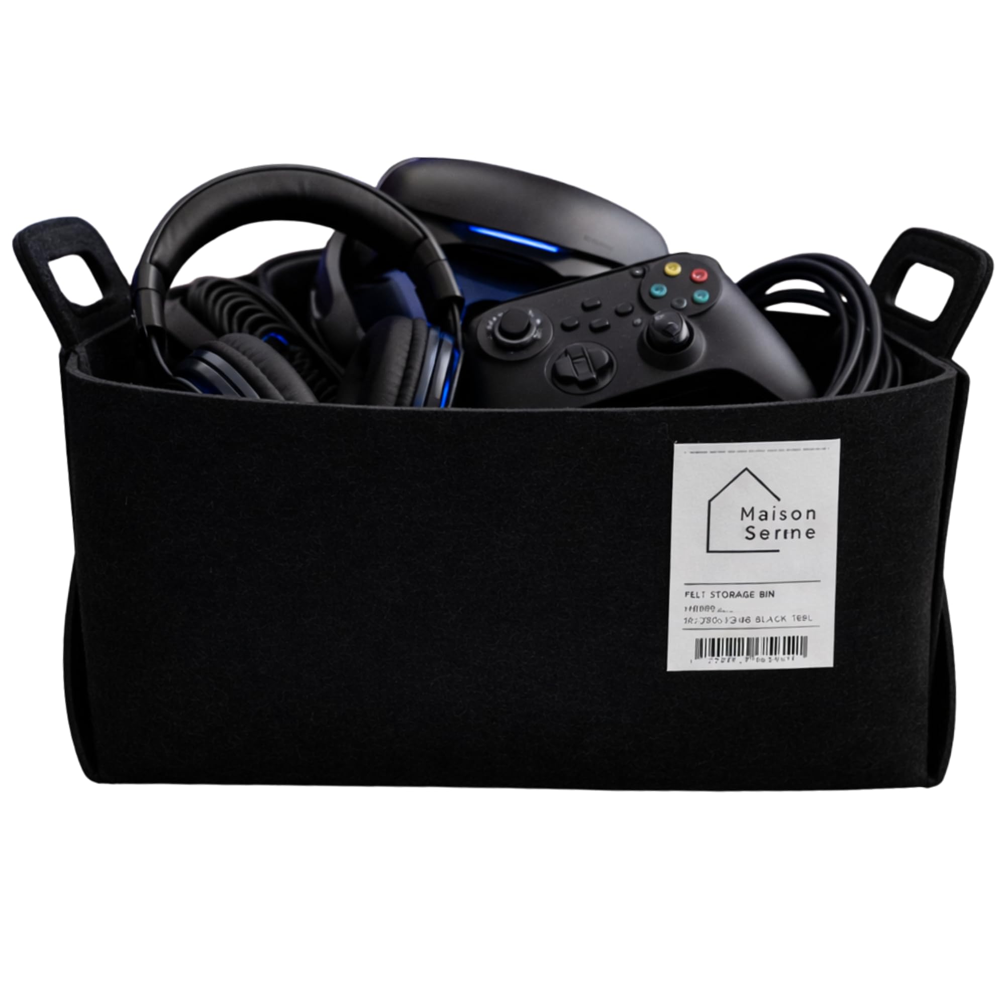 Maison Serene Black Collapsible Felt Storage Basket With Handles, Foldable Fabric Bin Organizer For Shelves, Closet, Toy Storage & Nursery, Large