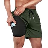 Mens Swim Trunks Swim Shorts Quick Dry 5 inch Inseam Beach Shorts with Compression Liner and Zipper Pocket