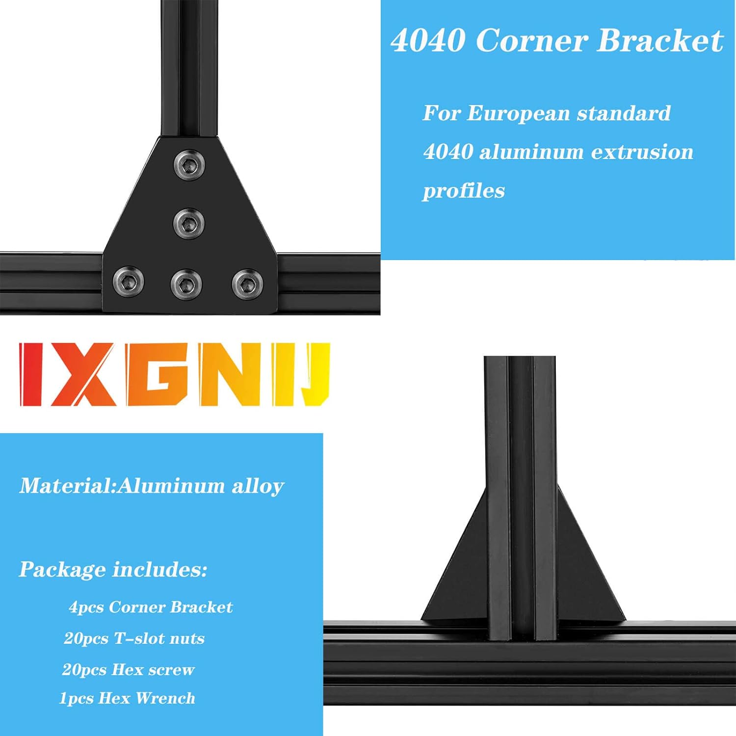 4Set 4040 Corner Bracket 5 Hole T Shape Joint Plates Set for 4040 Aluminum Extrusion Accessories Black(T)