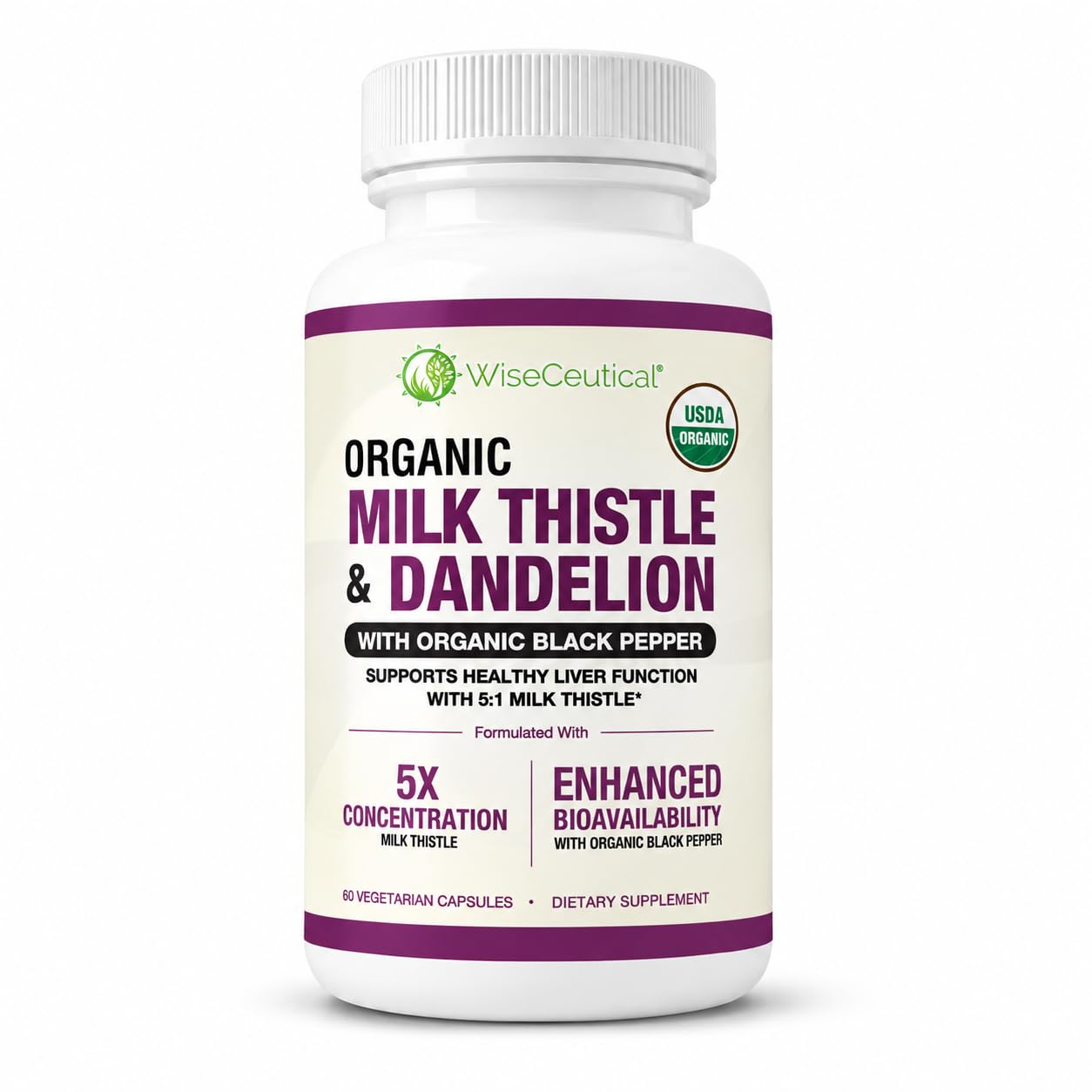 Max Absorption USDA Organic Milk Thistle Potent 5:1 Concentrated Extract (2000mg Strength) & Organic Dandelion Root | Silymarin Antioxidant Flavonoid | Liver Support Supplement (60 Count (Pack of 1))
