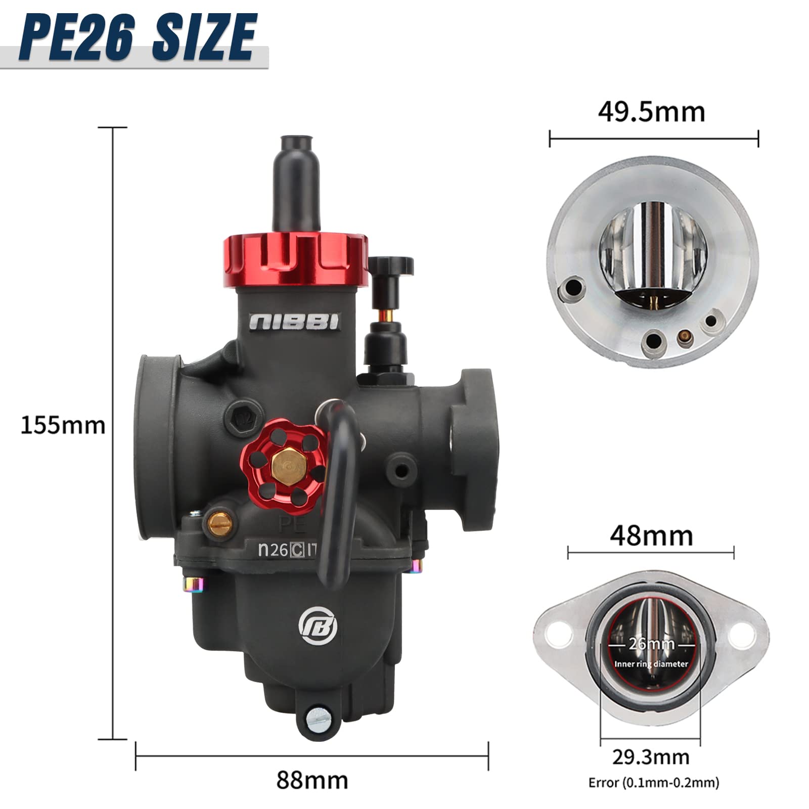 Snapklik.com : NIBBI Carburetor PE26mm, Fits 150cc-200cc Flange ...