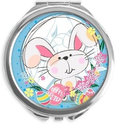 Happy Easter Festival Cute Bunny Hand Compact Mirror Round Portable Pocket Glass
