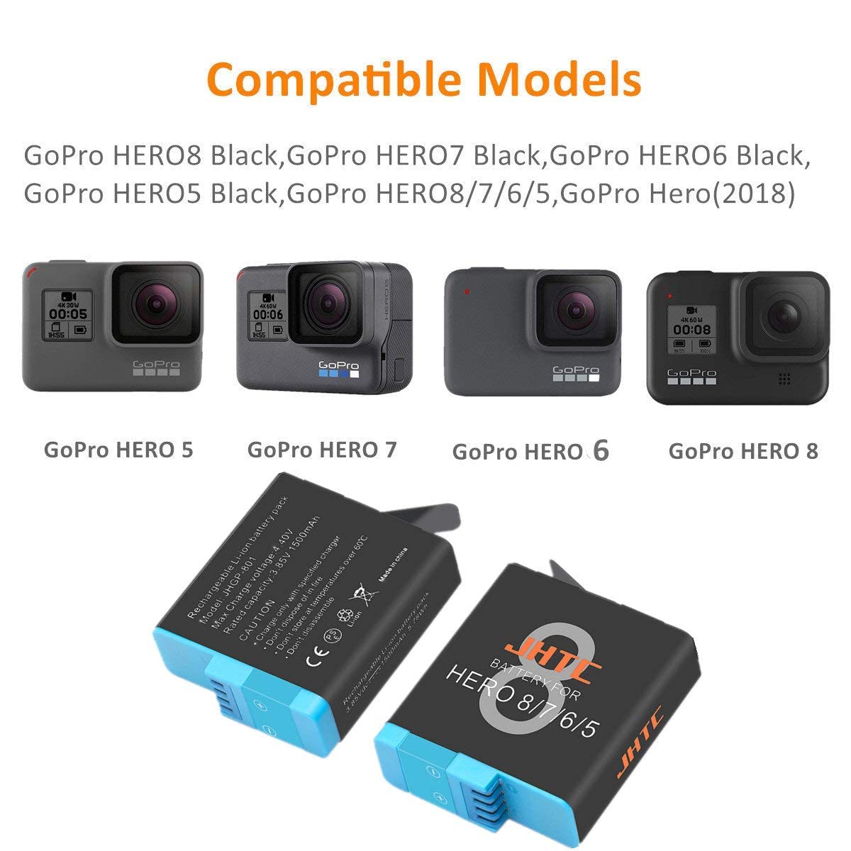 Amazon | JHTC 最新型 GoPro HERO 8 バッテリー 3*1500mAh 交換 