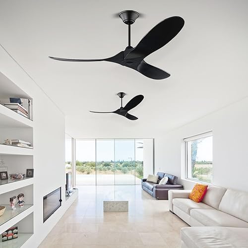 Miniatura 8 de 52 Inch Black Ceiling Fan No Light with Remote, Modern Outdoor Ceiling Fan for Patio Porch, 3 Blade Wood Propeller Ceiling Fan for Indoor High Low