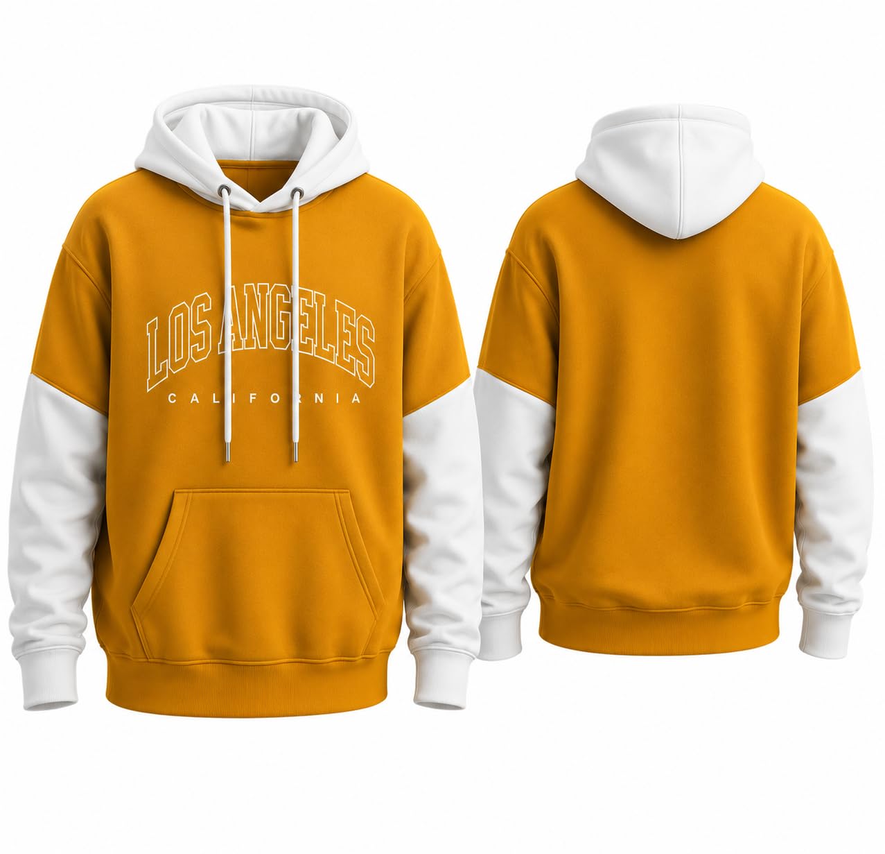 Los Angeles California Pullover Hoodie, Yellow and White-image-38