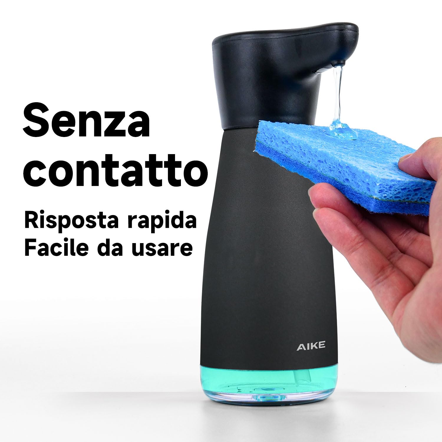 AIKE Dispenser di Sapone Automatico Con Connettori Magnetici USB, 420 ml in Acciaio Inossidabile per Cucina e Bagno, Impermeabile IPX7