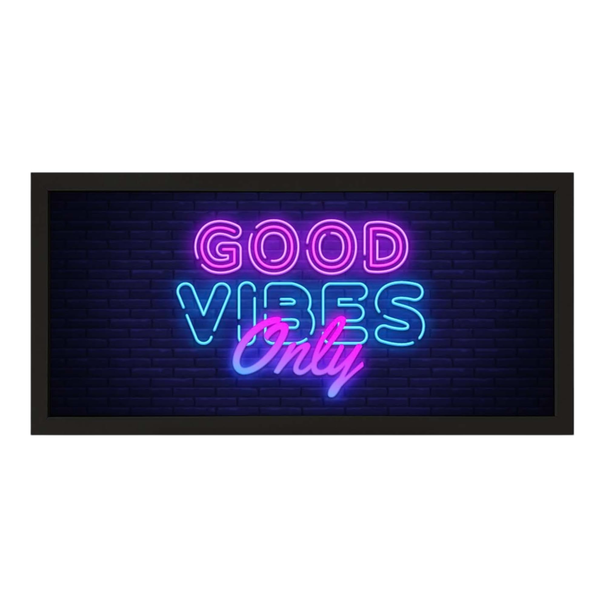 Wall Art Black Framed Print Home Good Vibes Only | Groovy Neon Effect Room Sign | Positive Affirmation Message Gift | Large Wide Flash Dance Retro Pink Signage Display | Portable Stylish Decor