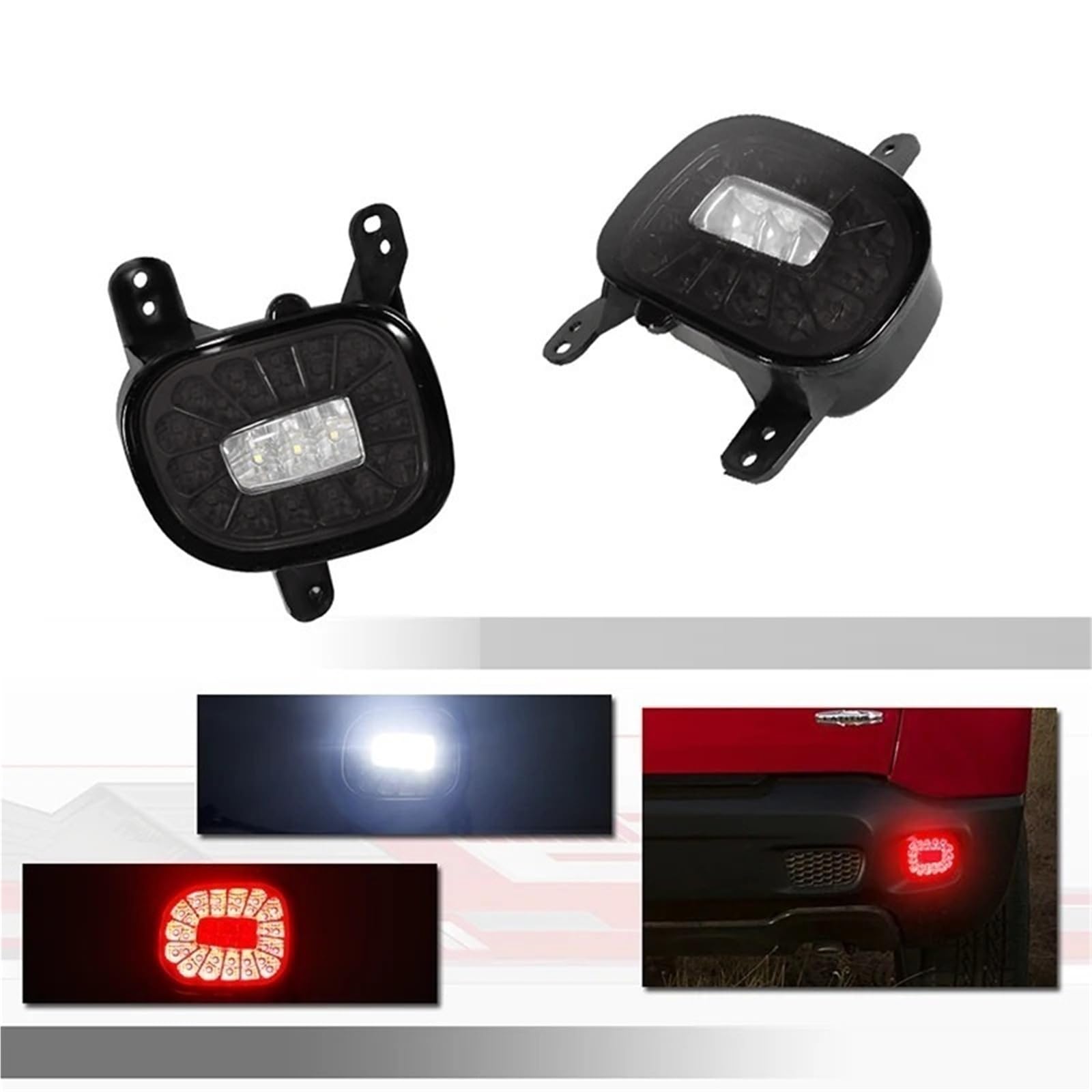For Jeep Renegade 2015-2022 2-in-1 LIGHT rosso auto paraurti posteriore riflettore luci posteriori fendinebbia posteriori con luci di retromarcia di backup bianche(Red Lens)