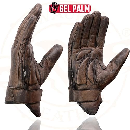 Miniatura 4 de Milwaukee Leather MG7512 Men's Brown Leather Gel Padded Palm Short Wrist Motorcycle Hand Gloves W Full Panel Cover