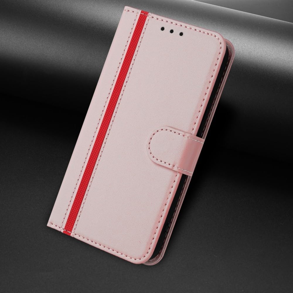 Generic Custodia compatibile con Moto Edge 2022 / Edge 5G UW 2022 (colore oro rosa) Custodia a libro in pelle con motivo linea laterale antiurto