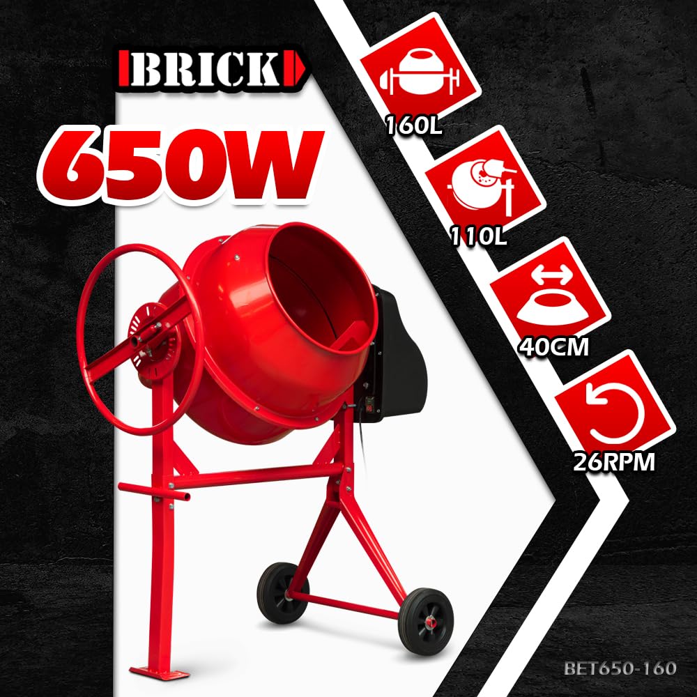 Bétonnière 650w - Capacité du tambour 160L - Avec roues - Brick