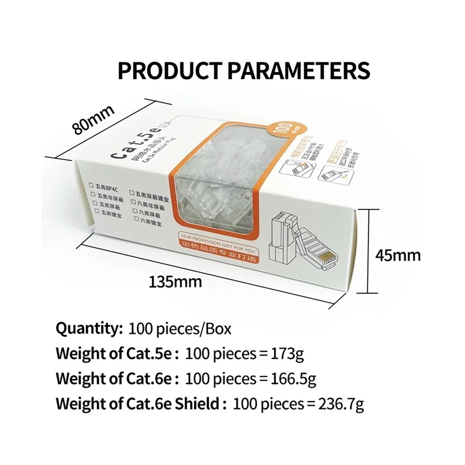 100 pezzi Cat5e Cat6e connettore di rete RJ45 placcato oro for cavo Ethernet Internet 1000 Mbps/100 Mbps(CAT-6E)