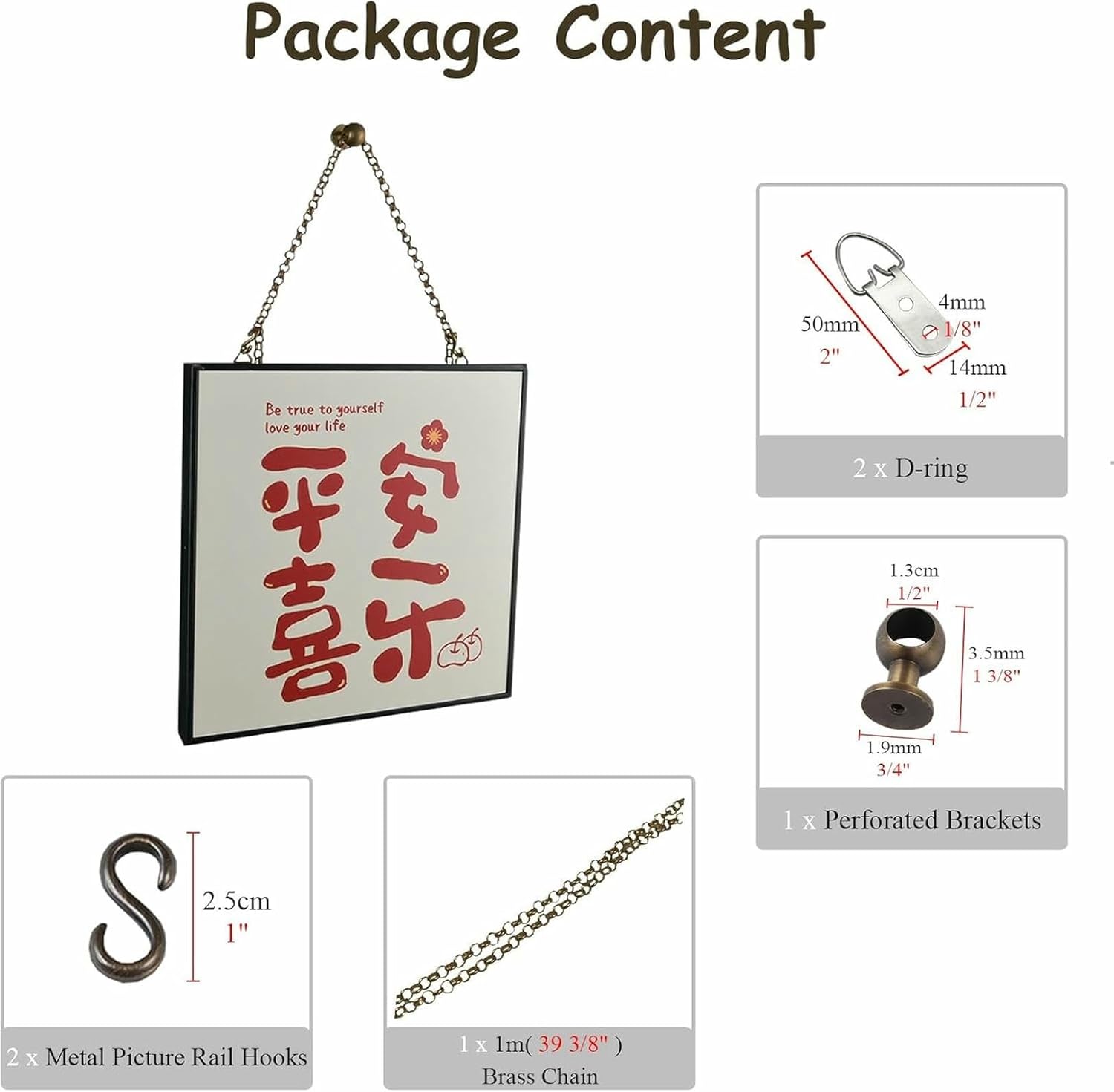 Picture Rail Hanging System Picture Hanging Chain with Hook, Gold/Black/Antique Bronze Mirror Hanging Hardware, Adjustable Wall Mount Hanger for Artwork, Billboards (Antique Bronze