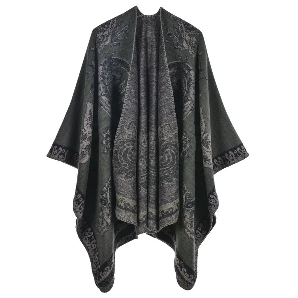 Dninmim Mantello da donna con stampa classica lavorata a maglia, mantelli autunnali e invernali, caldi, mantello cardigan