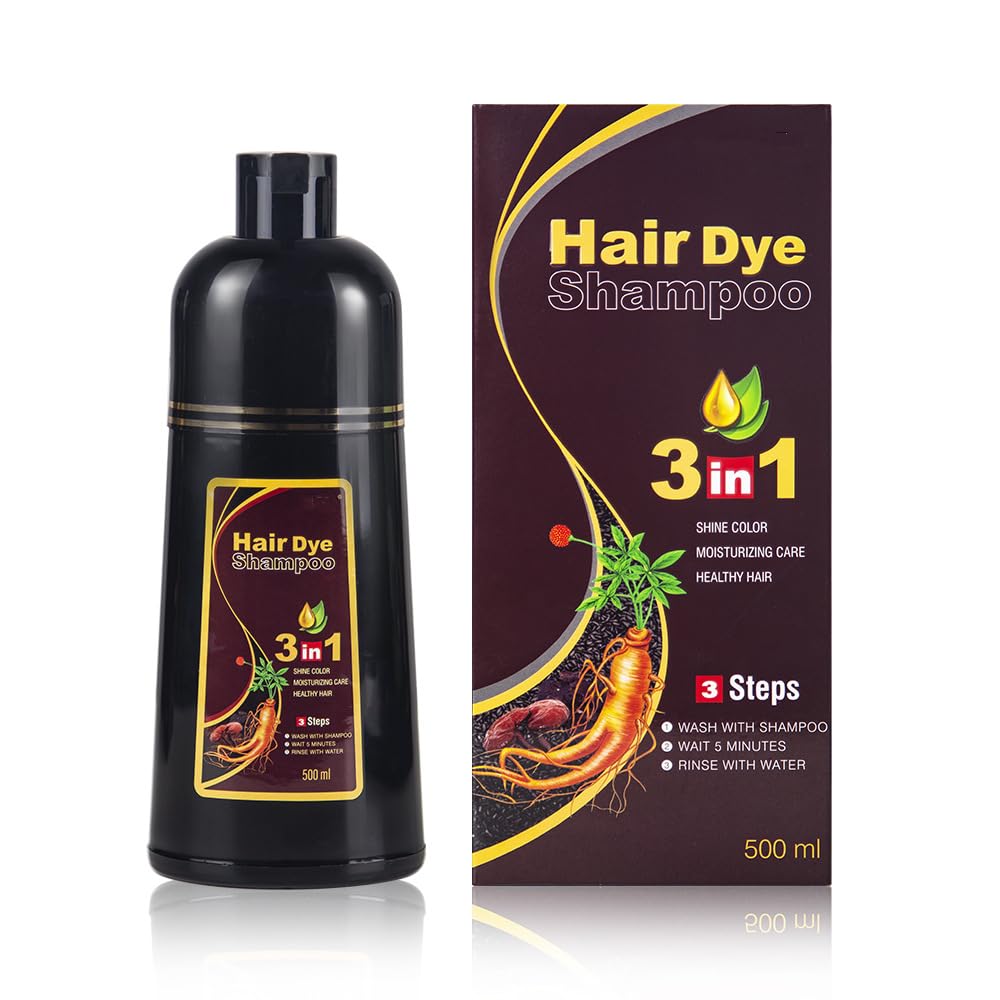 Natural Chestnut Brown Hair Color Shampoo for Dark Hair, Hair Dye Shampoo Instant 3 in 1, Ganoderma Nutrient 100% Grey Coverage,Hêrbal Coloring in Minutes for Women & Men (500ml/dark brown)