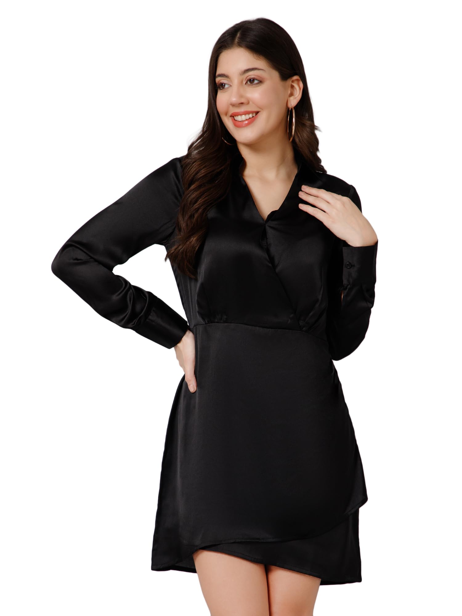 Women's Satin Wrap Above The Knee Cocktail Dress