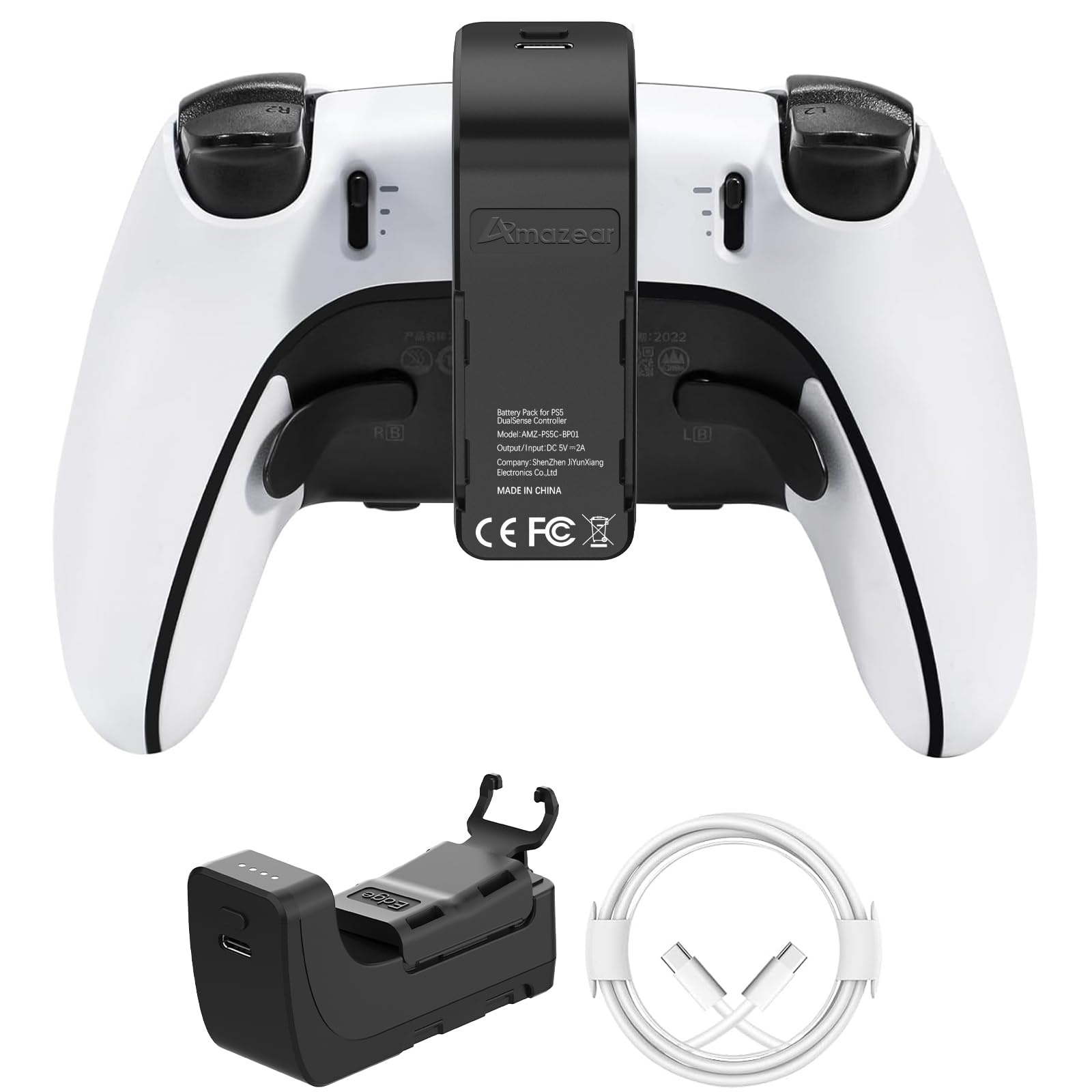 AMAZEAR Akku Pack für PS5 DualSense Controller, Playst-ation 5 Zubehör 3000mAh Schnell Ladegerät, tragbarer wiederaufladbarer zusätzlicher Akku für PS5 Edge oder Standard Game Controller (schwarz)