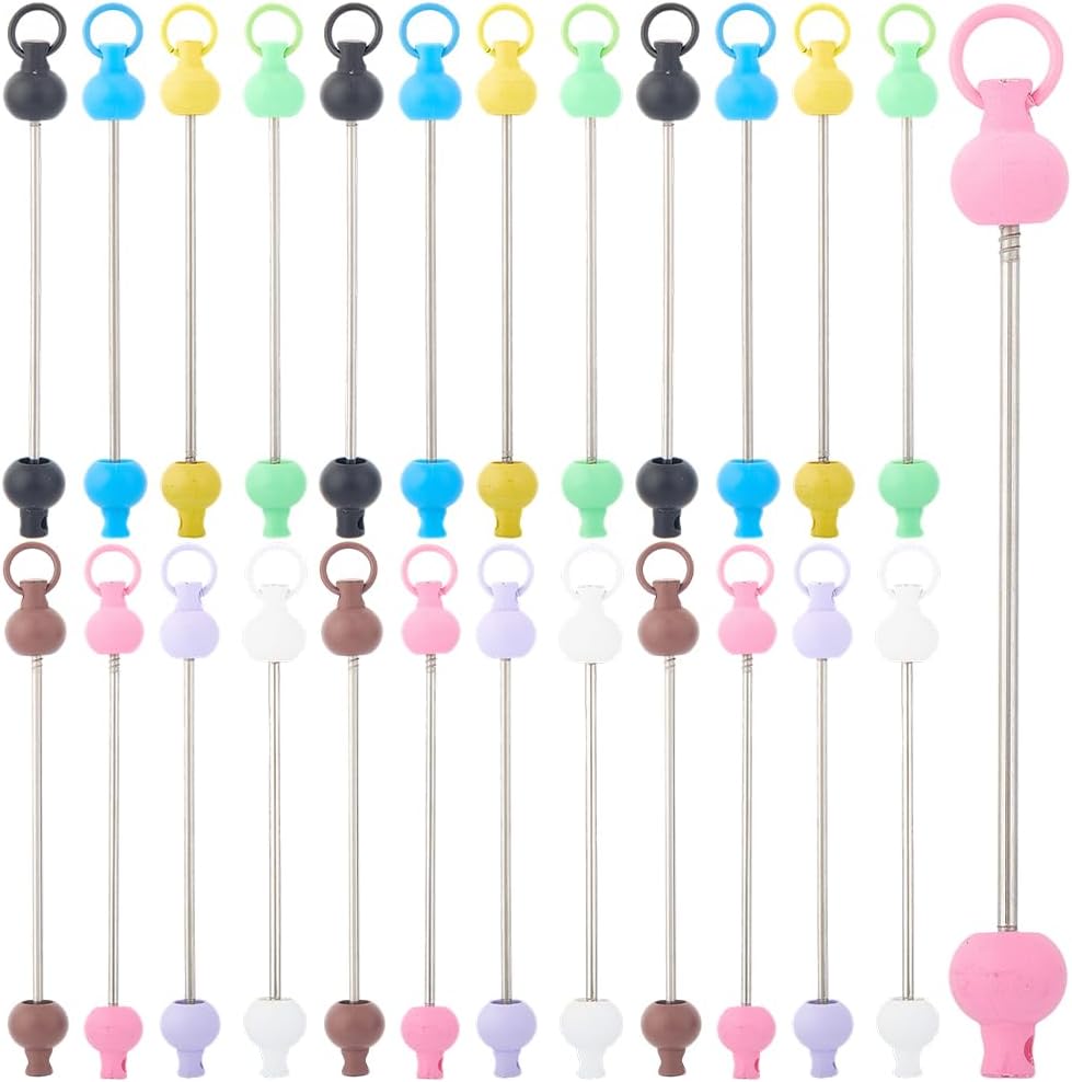 CRASPIRE 32Pcs 8 Colors Beadable Keychain Bar Plastic DIY Focal Bead with Metal Key Chain Bar Charms Detachable Beaded Key Chain Pendant Accessories for Crafts Jewelry Making Gift Supplies Kit